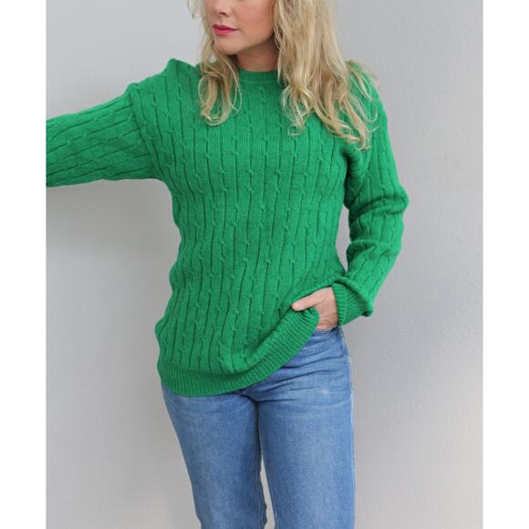 1980's Vintage Kelly Green Preppy Cable Knit Sweater ~ Women's MD L ~ Men's MD - Picture 3 of 7